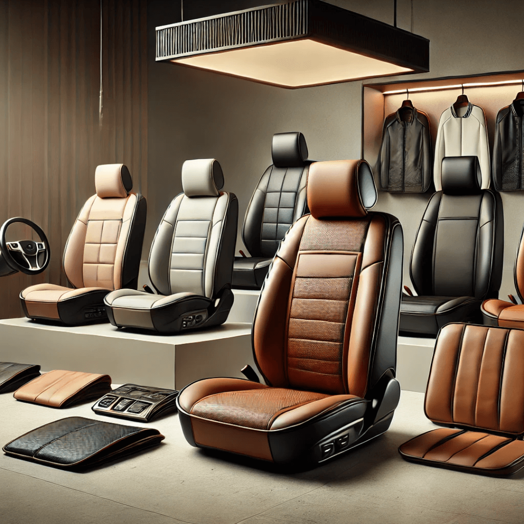 Stylish and elegant car seat covers in various colors and materials, including faux leather, genuine leather, and Nappa leather, showcasing premium quality and craftsmanship. Perfect for adding a touch of luxury and comfort to any vehicle interior.