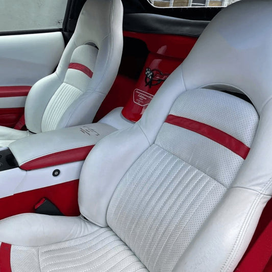 Corvette C5 Seat Covers - White & Red Accent - Lux Seat Covers