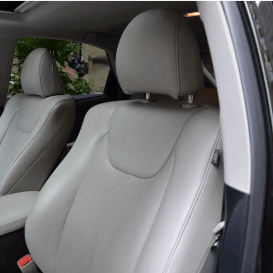 Gray leather seat covers fitted in a Lexus RX350 RX450h, showcasing a modern and stylish interior upgrade for model years 2010-2015.