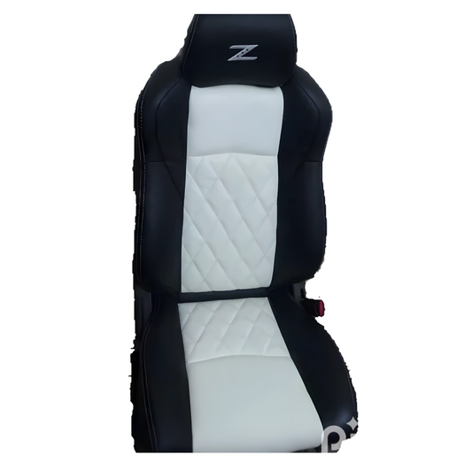 Nissan 350Z black and white leather seat covers with a diamond-stitched pattern, tailored for the 2003-2008 models to enhance interior style.