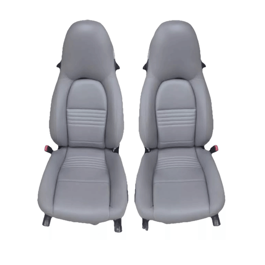 Custom Porsche Boxster 986 (1997-2004) seat covers in sleek gray leather, offering a perfect blend of comfort, durability, and modern elegance for your car's interior.